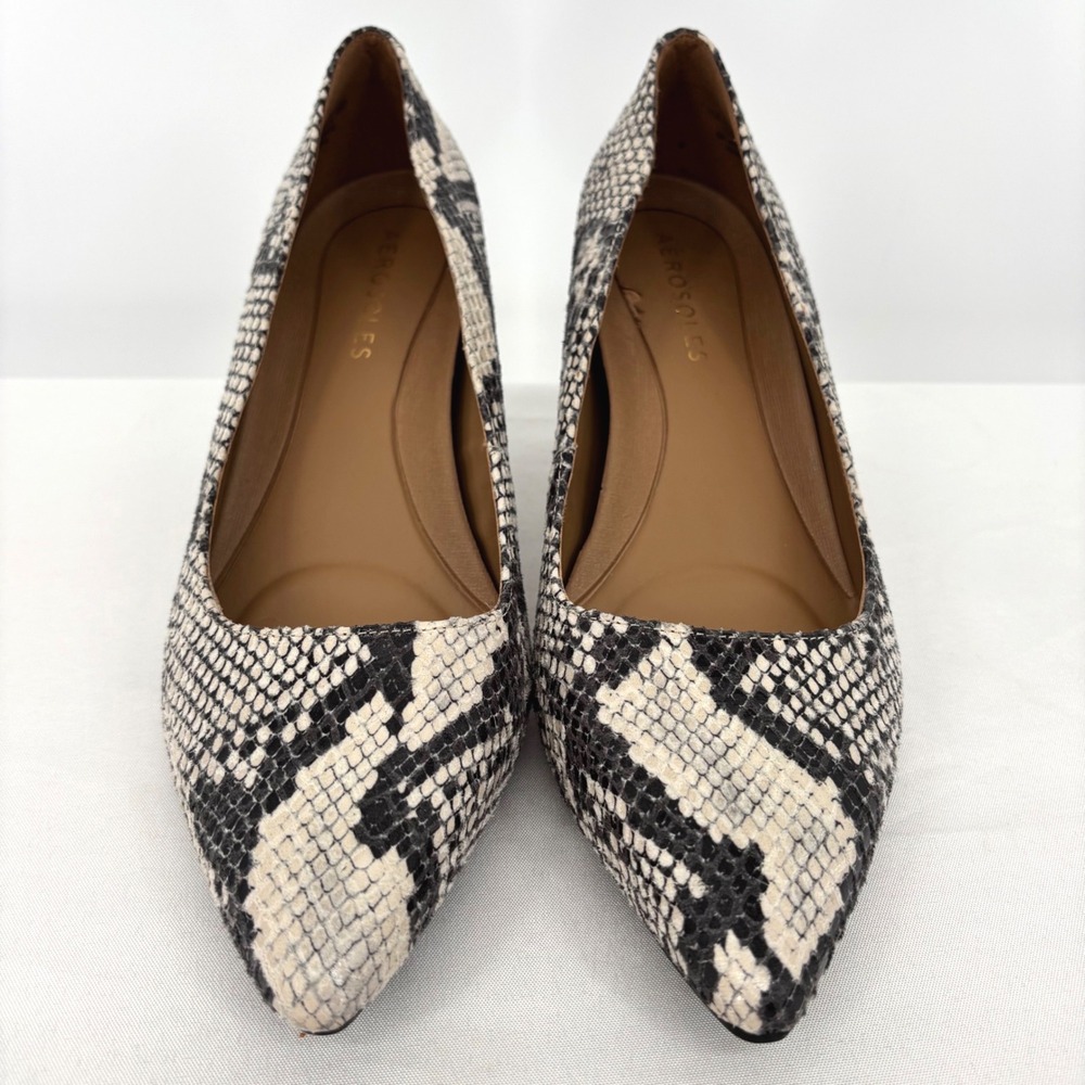 Aerosoles Rochester Snakeskin Print Kitten Heel Pumps Grey Cream Women 11W